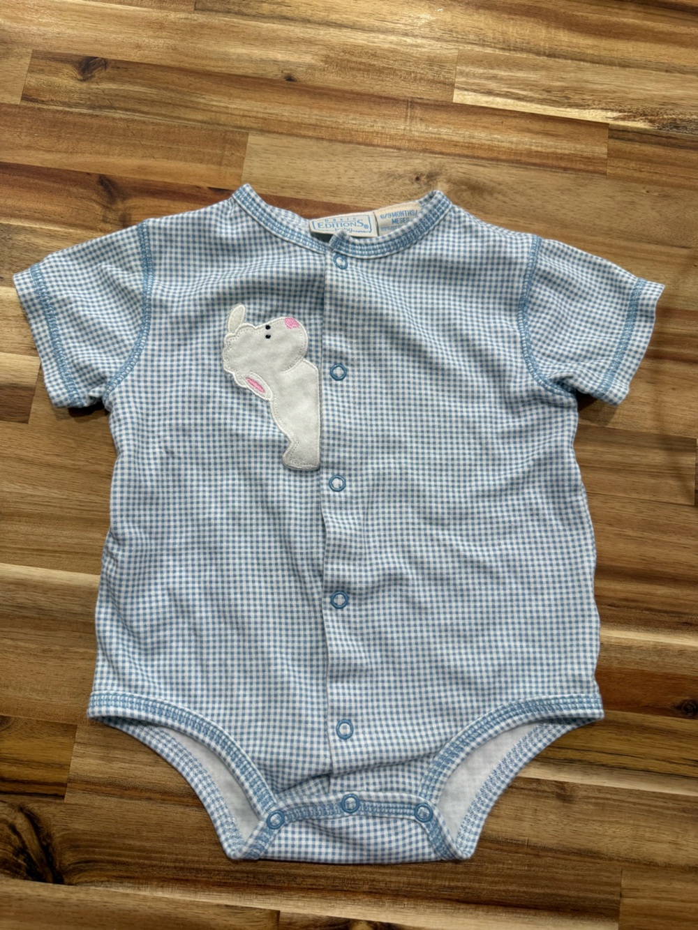Basic Editions Blue Gingham Onesie with Lamb Applique